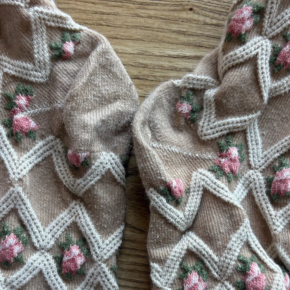 Sezane Tan and Pink Embroidered Socks- good for 8-10 - Picture 4 of 4